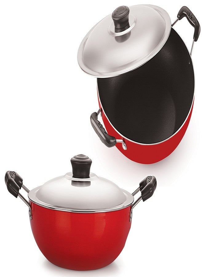 Nirlon Non-Stick Aluminium Deep Kadai Combo Set Big & Small Size with Stainless Steel Lid. Easy to Cook, Lowest Price Gurantee. - Image 1